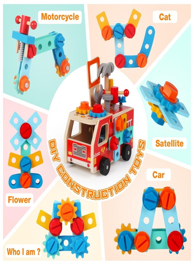 ALLABC Toddler Tool Kit - 33 PCS Montessori Toddlers Tool Box, Kids Pretend Play Tools Set Age 2-4, STEM Educational Toys for Age 3, Wooden Construction Toy, Boys Birthday Gift 2,3,4,5 Year Old (Fire Engine) - Image 5